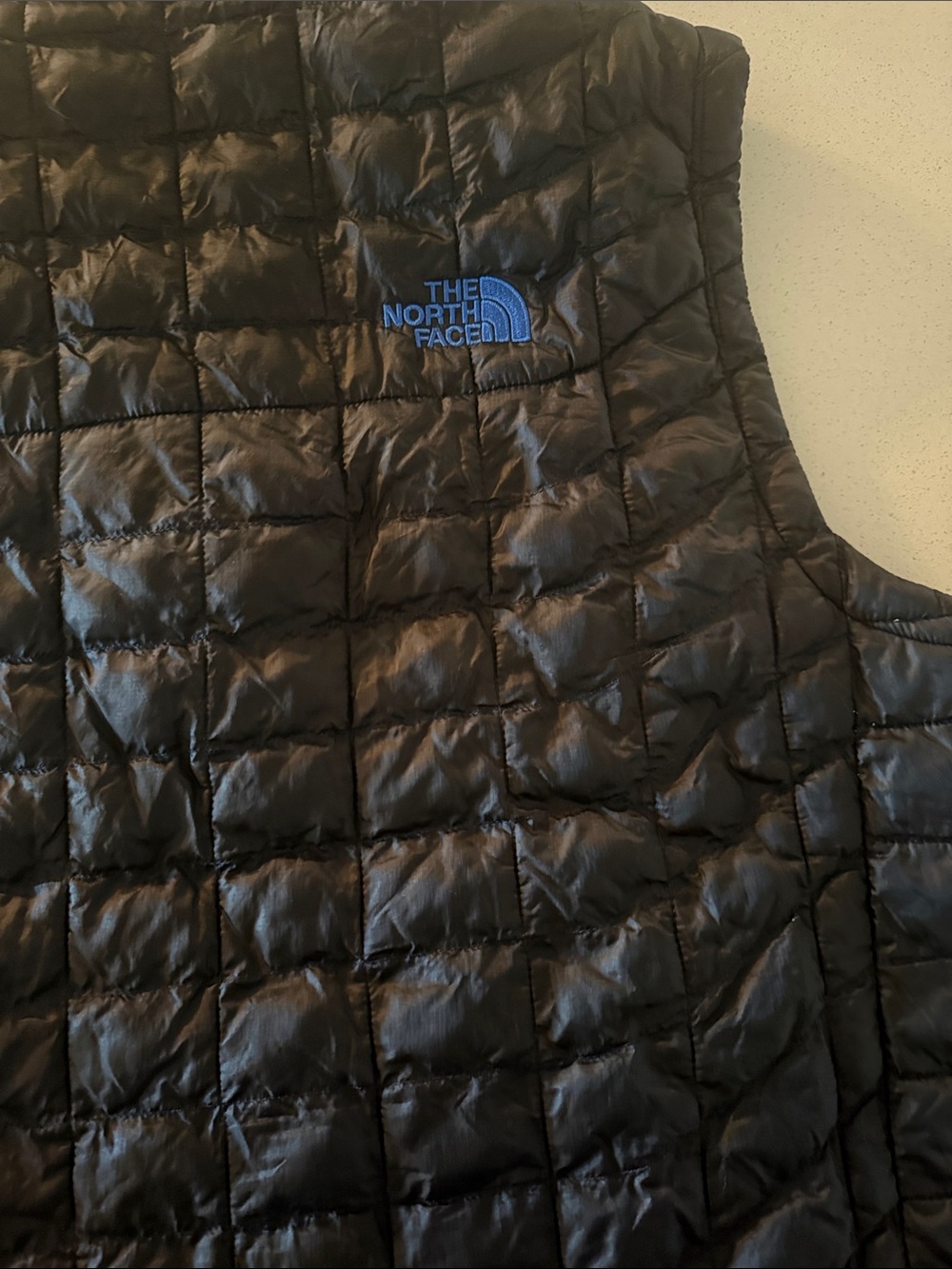 The North Face Black Quilted Vest Thermoball with Blue Accents - Picture 7 of 9